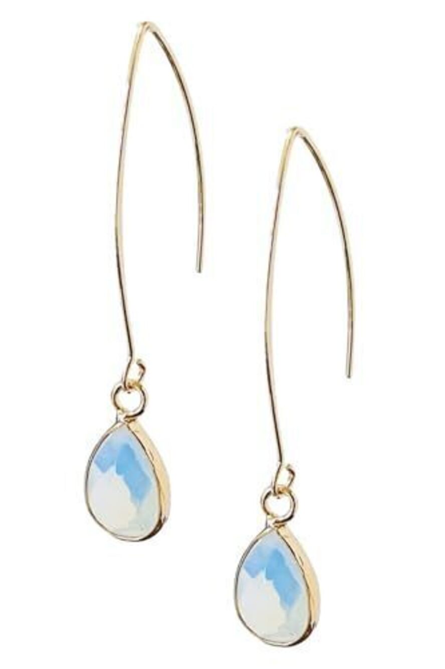 6057 Natural Gemstone Pull Through Earrings,18K Gold Plate Birthstone